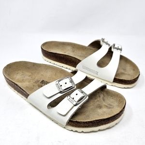Birkenstock Womens Size 38 / 7 Ibiza Birko-Flor White Leather Two Strap Sandals